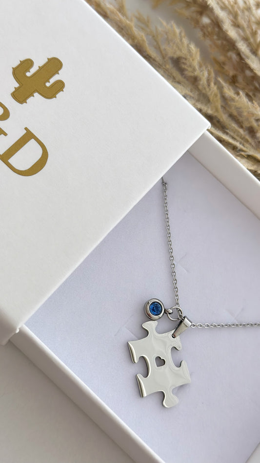 Autism Puzzle Silver Necklace