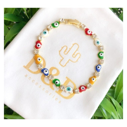 Heart multicolor evil eye bracelet