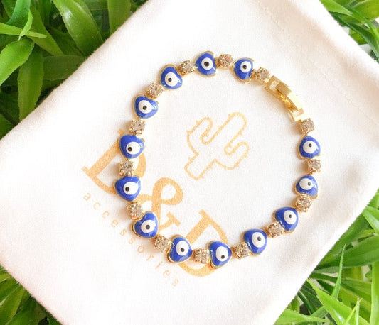 Heart evil eye bracelet blue