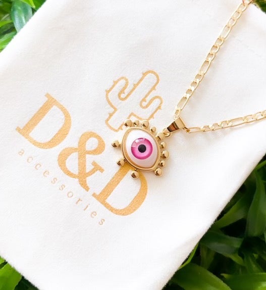 Pink evil eye necklace