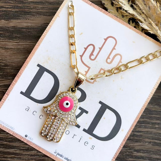 Pink Hamsa Necklace